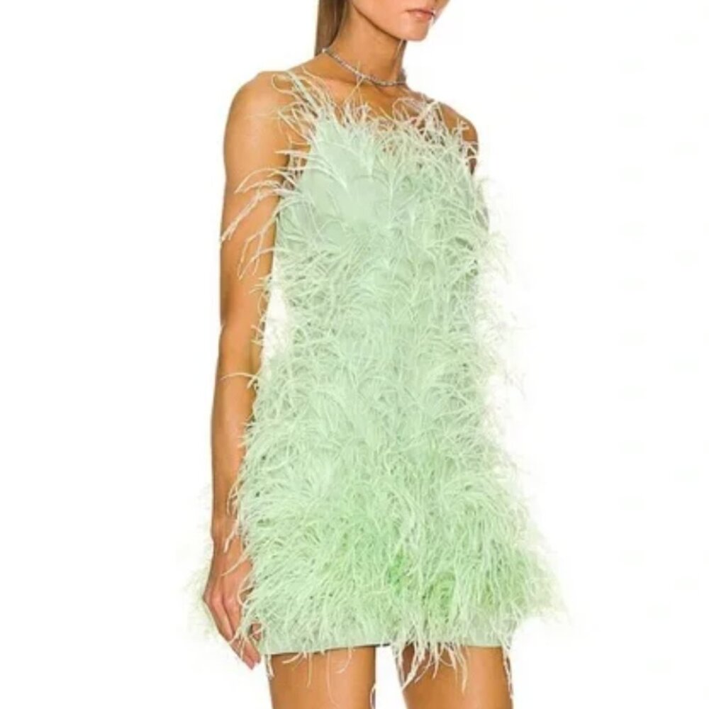 Cult Gaia Zariah Green Feather Mini Dress